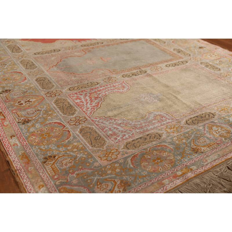 Hand Knotted Oriental Silk Carpet Transitional Geometric Multi-Colored Anatolian Area Rug - 7' 6'' X 4' 0''