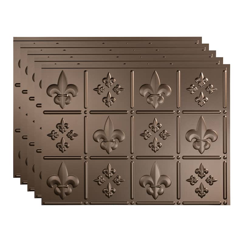 FASÄDE Fleur de Lis Decorative Vinyl Backsplash Panel - 5 Pack - Argent Bronze