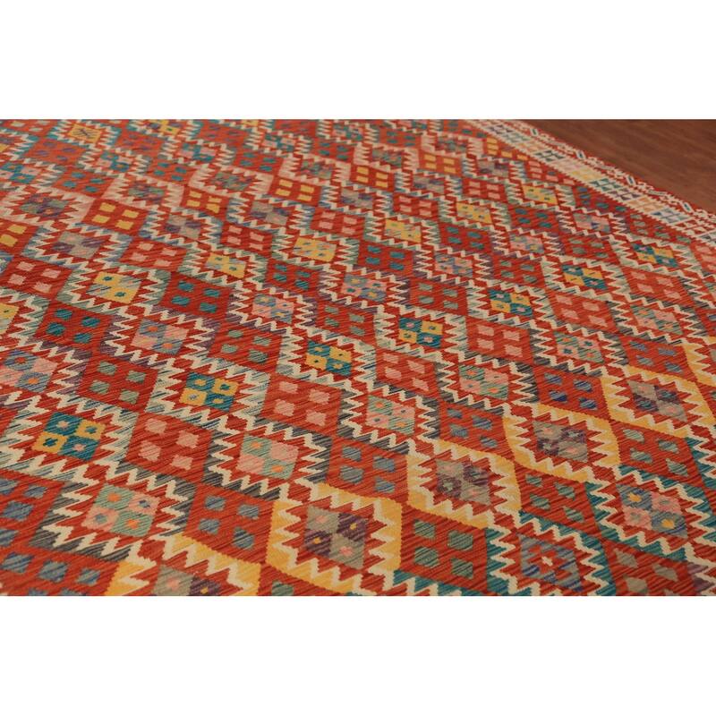 Reversable Kilim Oriental Area Rug Flatweave Living Room Wool Carpet - 9'7"x 13'0"