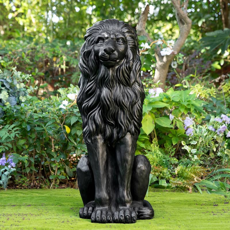 Glitzhome 36.25"H Oversized MGO Bronze/White/Black Sitting Lion Garden Statue