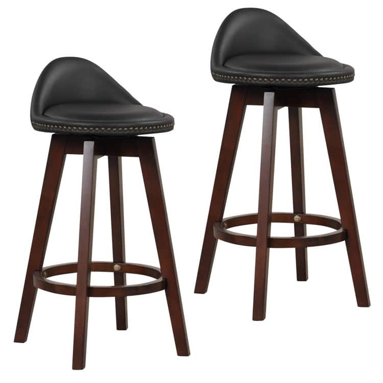2 Pieces Cushioned Swivel Bar Stool Set with Low Back-Black - 16.5" x 18" x 34.5"