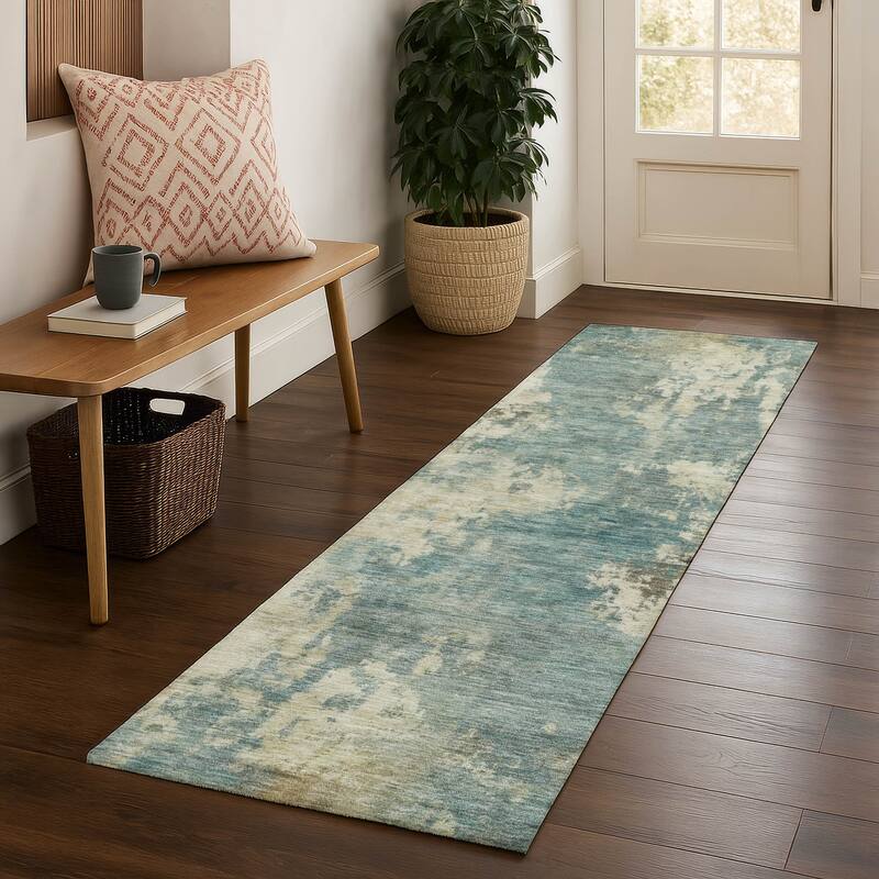 Premium Washable Super Soft Abstract Casual Mayfield Rug - Teal - 2'3" x 7'6"