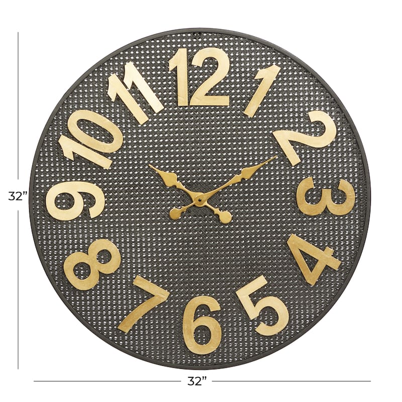Metal Wall Clock with Gold Numbers - Black - CosmoLiving by Cosmopolitan - 1"W x 32"L x 32"H