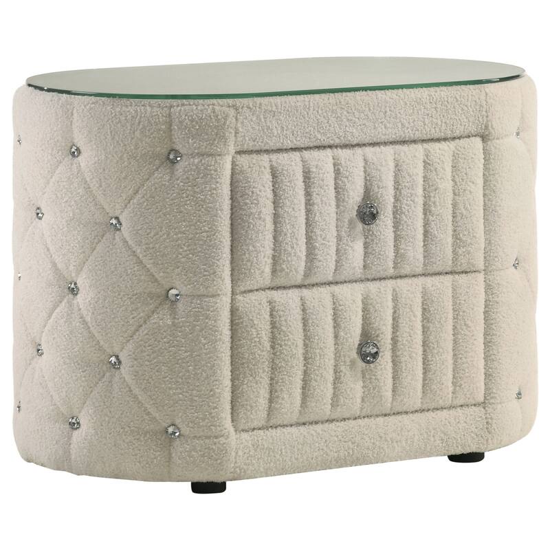 Santiago Ivory 2-drawer Upholstered Nightstand Bedside Table