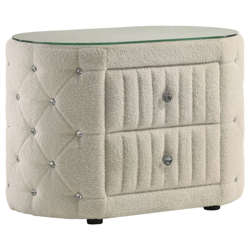 Sonya 2-drawer Upholstered Nightstand Bedside Table Ivory - Ivory