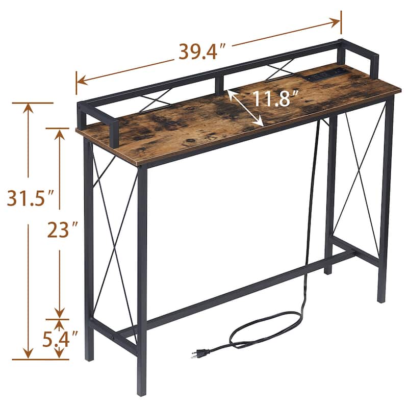 5-Pieces Console Table with Bar Stools Set, with 2 Outlet and 2 USB Ports, Dining Table Sets for Breakfast Nook