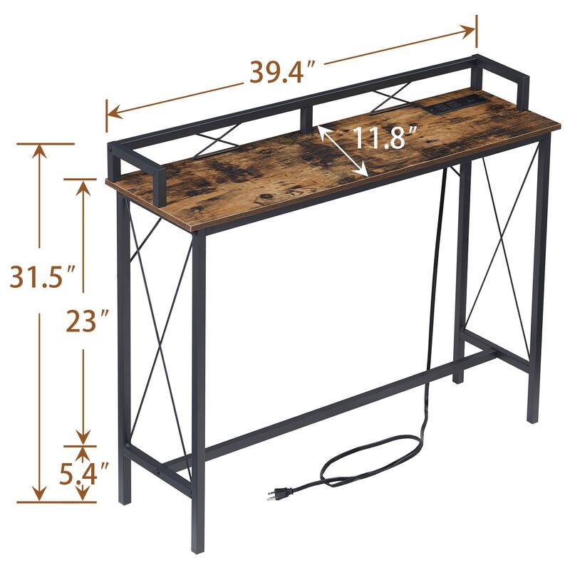 Javlergo Extra Long Console/Sofa Table with Charging Station & Power Outlet