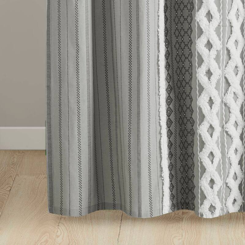 INK+IVY Imani Cotton Printed Shower Curtain with Chenille