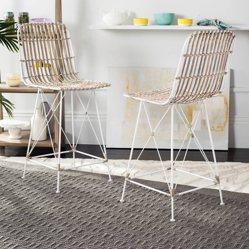 SAFAVIEH Shinako 37.5-inch Wicker Croco Brown Counter Stool (Set of 2) - 18.1" x 20.9" x 37.4" - 18Wx21Dx37H - White/White