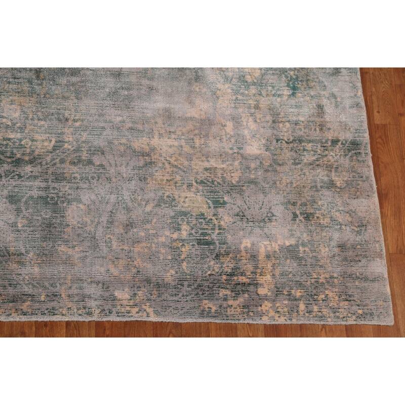 Green Abstract Indian Large Area Rug Hand-Knotted Wool Carpet - 9'9"x 14'1"