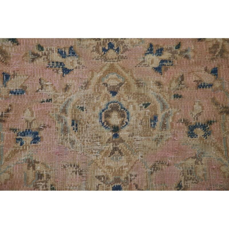 Vegetable Dye Distressed Mashad Persian Rug Antique Handmade Wool Carpet - 7'10" x 10'9"