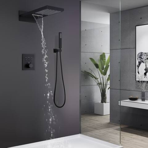 Luxury Thermostatic 3-Way Complete Rain and Waterfall Shower System with High-pressure Handheld Spray