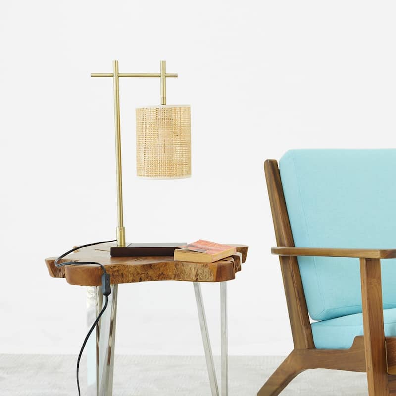 Jillian Woven Shade Table Lamp with Brushed Gold Base