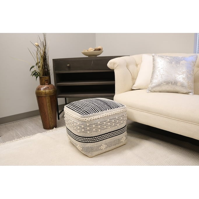 Home&Manor Lucca Cotton Cube Pouf