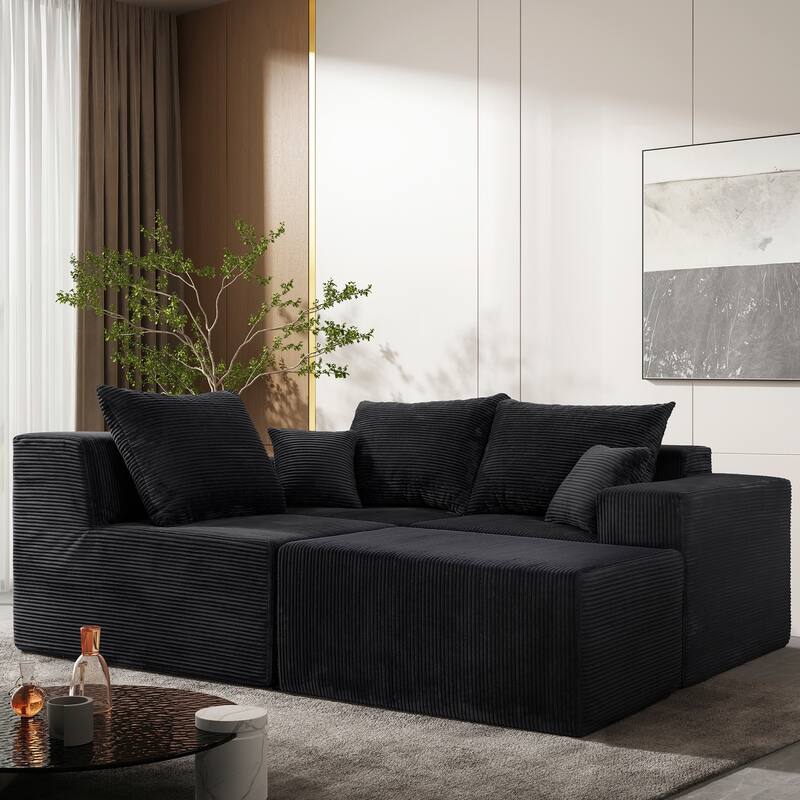 4-Piece L-Shaped Sectional Sofa, Recliner Sofa with Spacious Chaise Lounge Sofa, Sleeper Sofa with Movable Ottoman