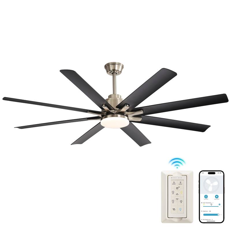 52" Reversible DC Motor Ceiling Fan with Remote/APP Control Dimmable 3-color Temperature, 8 ABS Blades Ceiling Fan Chandelier