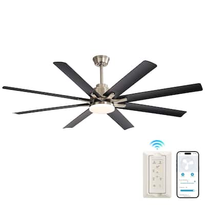 52-Inch Smart Ceiling Fan With Lights,6 Wind Speed,With 8 Black ABS Blades,Voice Remote