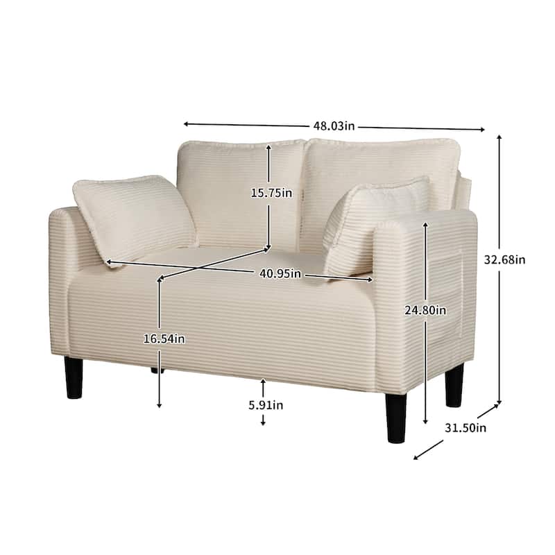 48" Corduroy Loveseat Sofa with Side Storage Pocket, 2-Seater Couch, Solid Wood Frame for Apartment