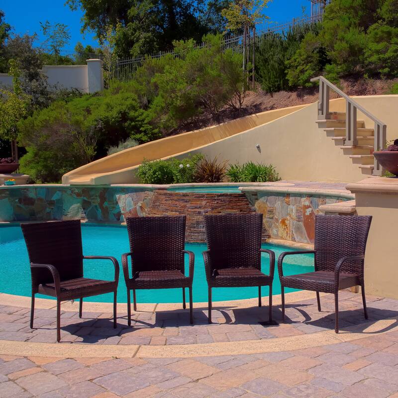 Christopher Knight Home Benhill Outdoor Contemporary Wicker Stacking Chairs (Set of 4) - Brown
