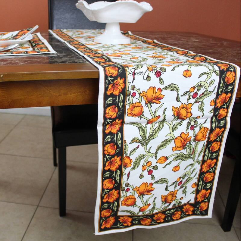 Cotton Sweet French Country Floral Tablecloth Round, Runner - Runner - White Amber