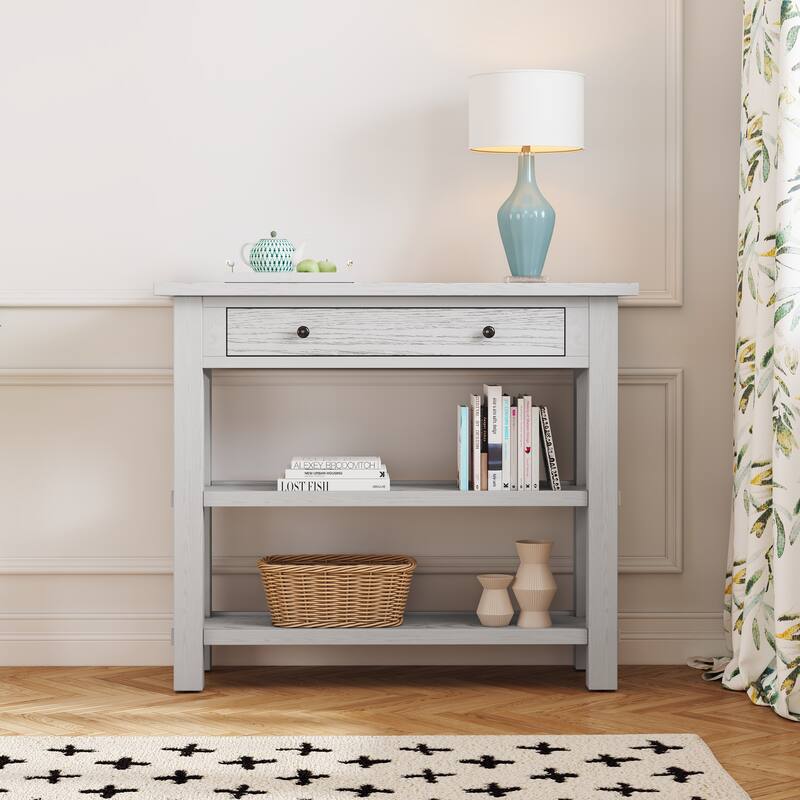 Console Table with Drawer and Two Sturdy Shelves for Entryway, Living Room