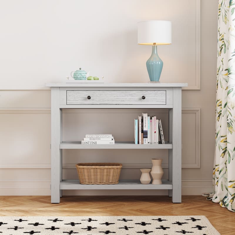 Retro Console Table with Drawer - Antique White