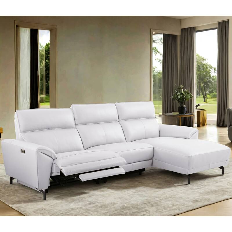 Furniture of America Fynae Modern Leather L-Shaped Sectional Recliner with Chaise and USB Ports - White - Right Facing
