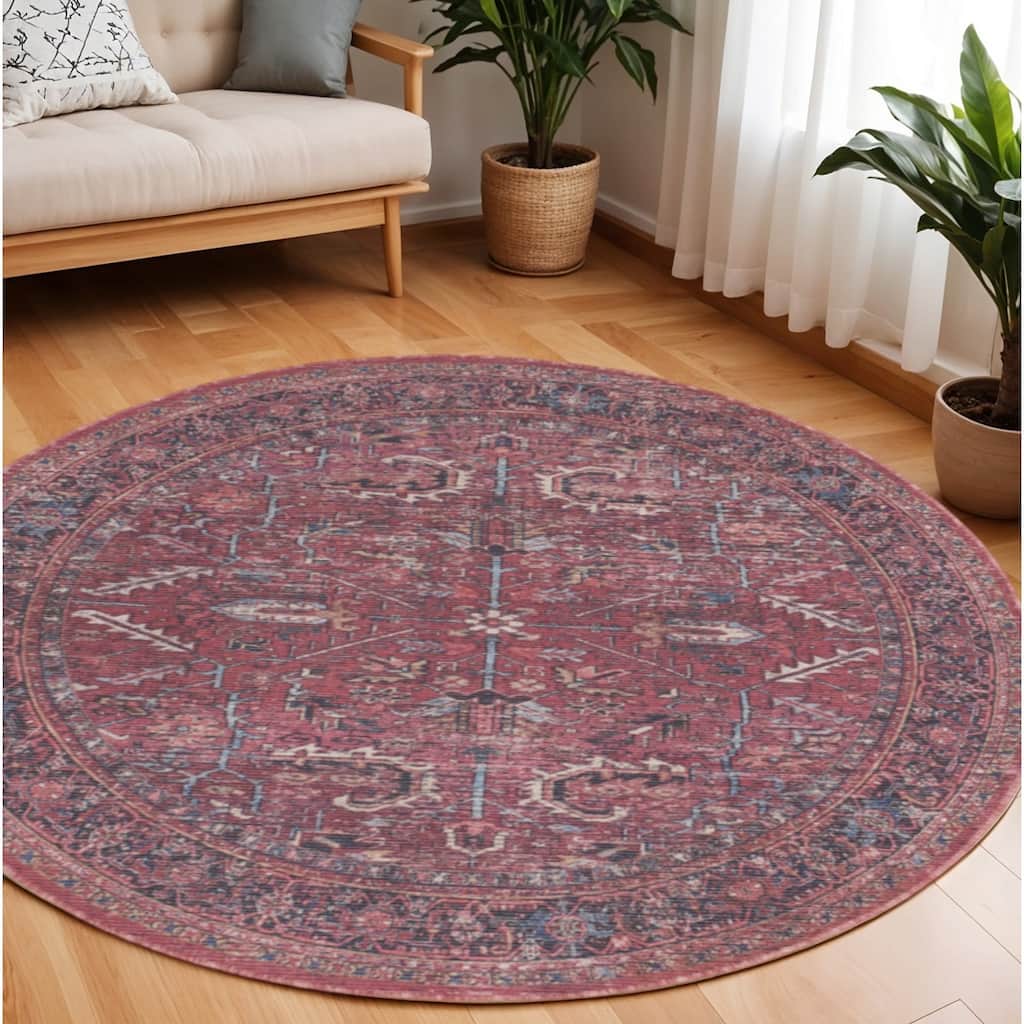 Power Loomed Distressed Geometric Floral Traditional Area Rug - 94' X '94' X '0.28