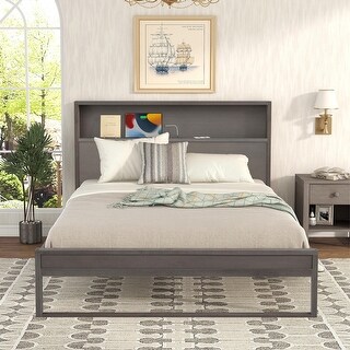 Platform Bed with Storage Headboard,Sockets and USB Ports