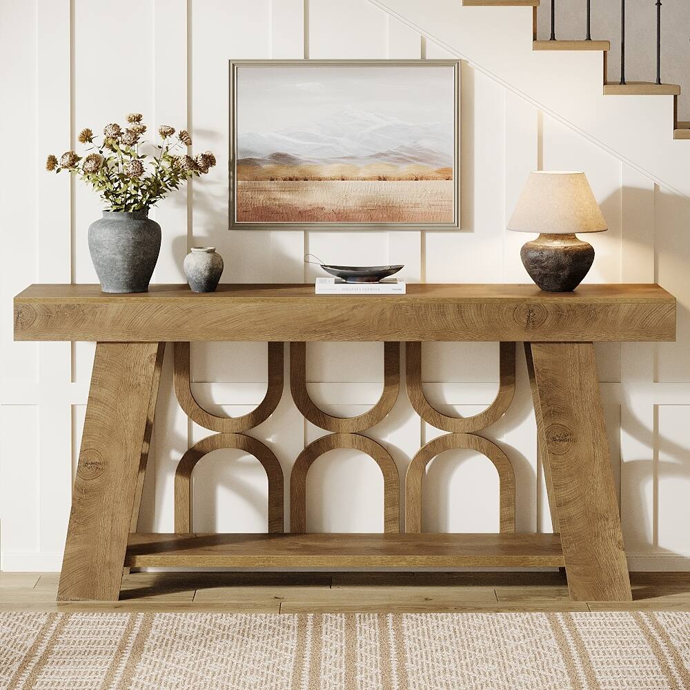 63" Console Table with Arched Legs, 2-Tier Farmhouse Entryway Table