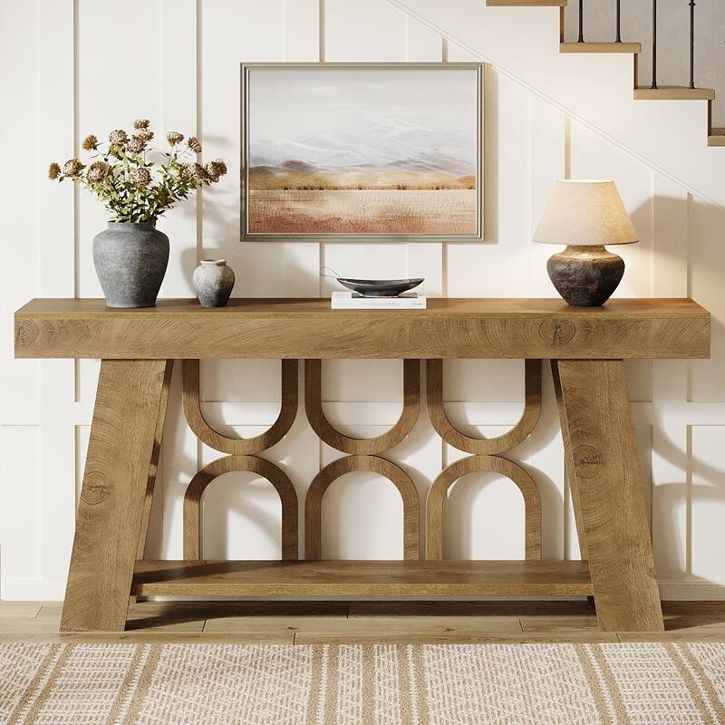 63" Console Table with Arched Legs - Light Brown - MDF