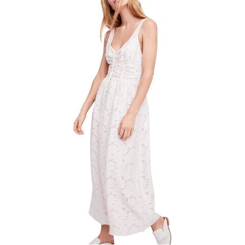 Free People Womens Embroidered Floral Maxi Dress, Off-white, 6