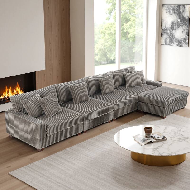 Modular Cotton Flannel Plush Sectional Sofa with Ottomans