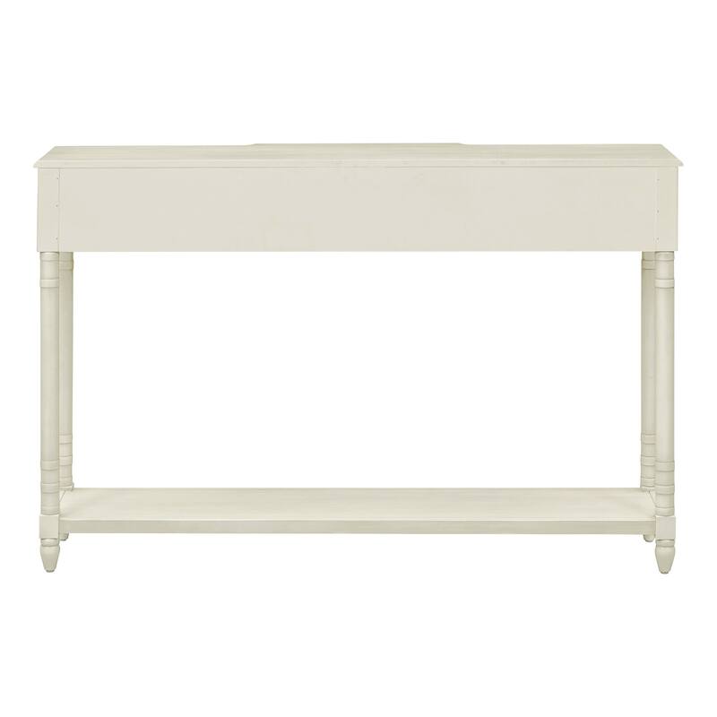 52in Console Table, Sofa Table With 3 Projecting Drawers, Botton Long Open Shelf Solid Wood Mufti-Functional Table