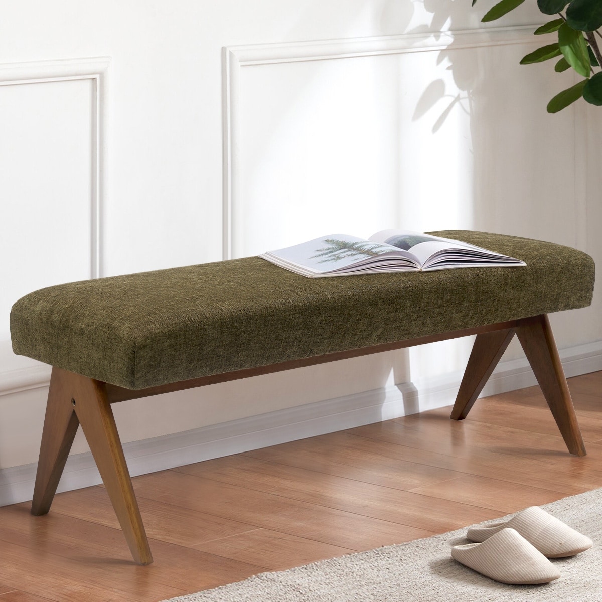 Fully Upholstered Wood Frame Waterfall Bench