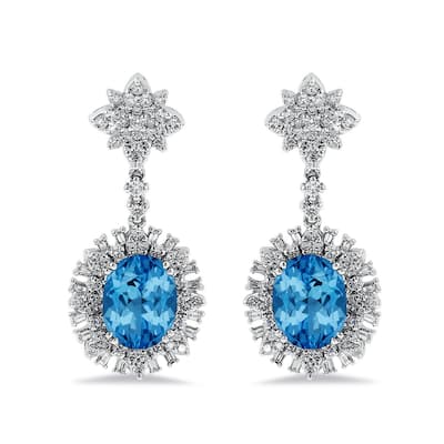 Auriya 6 3/8ct Fancy Oval-cut Topaz Halo Diamond Drop Earrings 1 3/4ctw 18k Gold