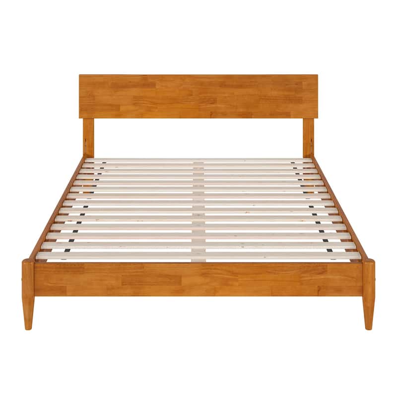 Modern Platform Bed - Low Profile Wood Bed Frame with USB Charger & Adjustable Headboard