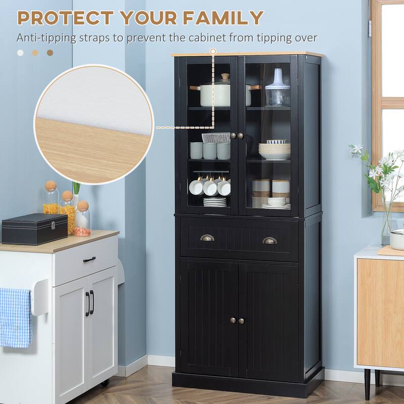HOMCOM Freestanding Kitchen Pantry, 5-tier Storage Cabinet with Adjustable Shelves and Drawer, Black