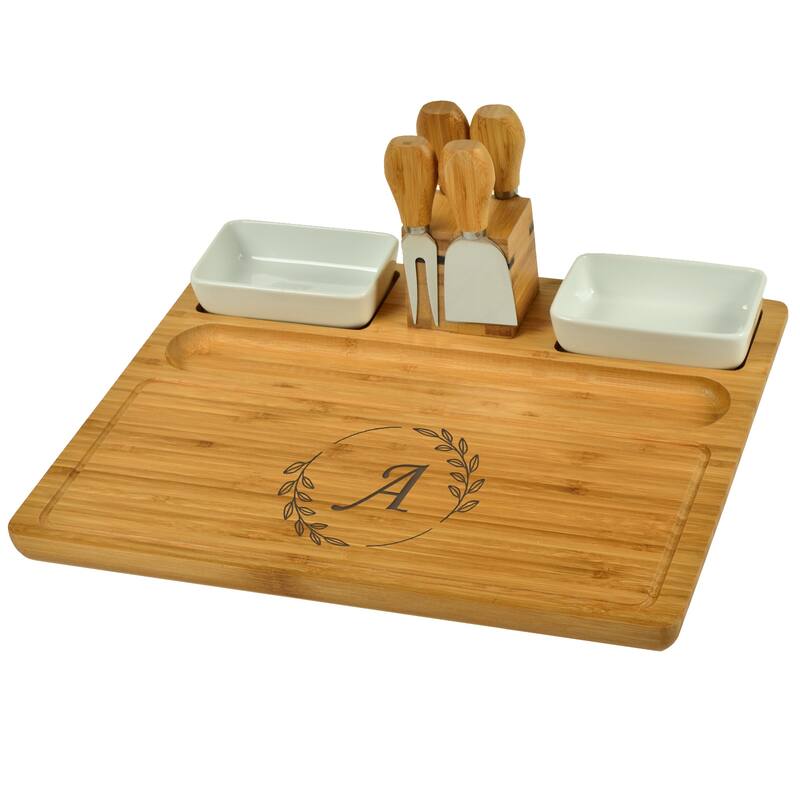 Personalized 7 piece Charcuterie Board with Bowls & Cheese Tools - A