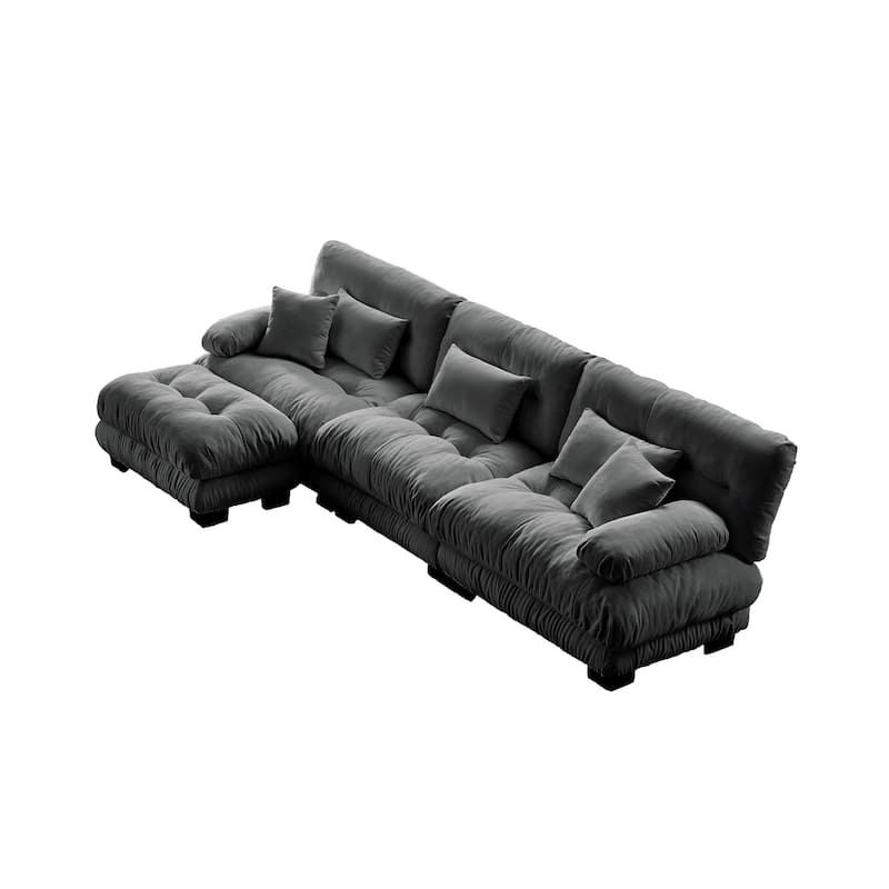 133.8" 3 Seater Modular Sofa, Oversized Upholstered Sectional Couches for Living Room, Chenille Fabric Couch Set with Ottoman