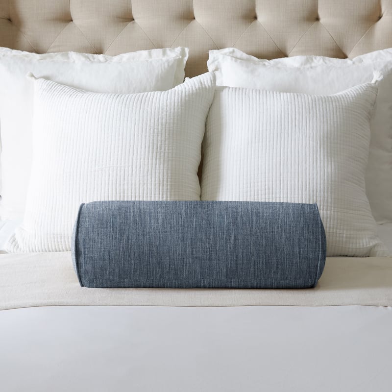 Sorra Home Corded Linen Texture Bolster Pillow - 8 in H x 24 in W x 8 - Modern Blue