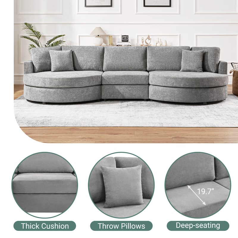 Christopher Knight Home - Xanthippe 3 Seater Upholstered Curved Design Sofa with Throw Pillow