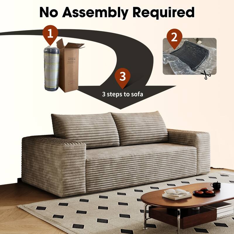 Large Ergonomic Deep Seat Sofa Corduroy Upholstered Loveseat Couch, Versatile Compression Lounge Sofa, No Assembly - Camel