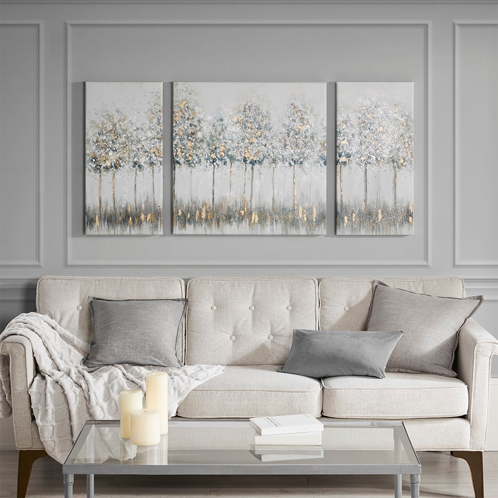 GDF Studio - Blue Midst Forest Gold Foil Triptych 3-Piece Canvas Wall Art Set