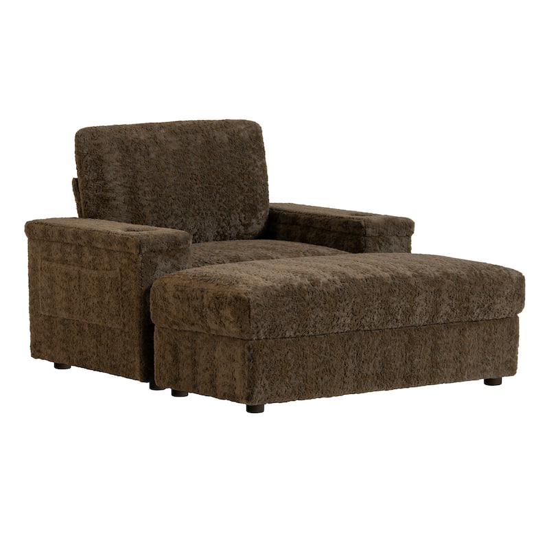 Oversized Upholstered Sleeper Chair Sofa Bed with Storage Ottoman and Armrests,Cup Holders