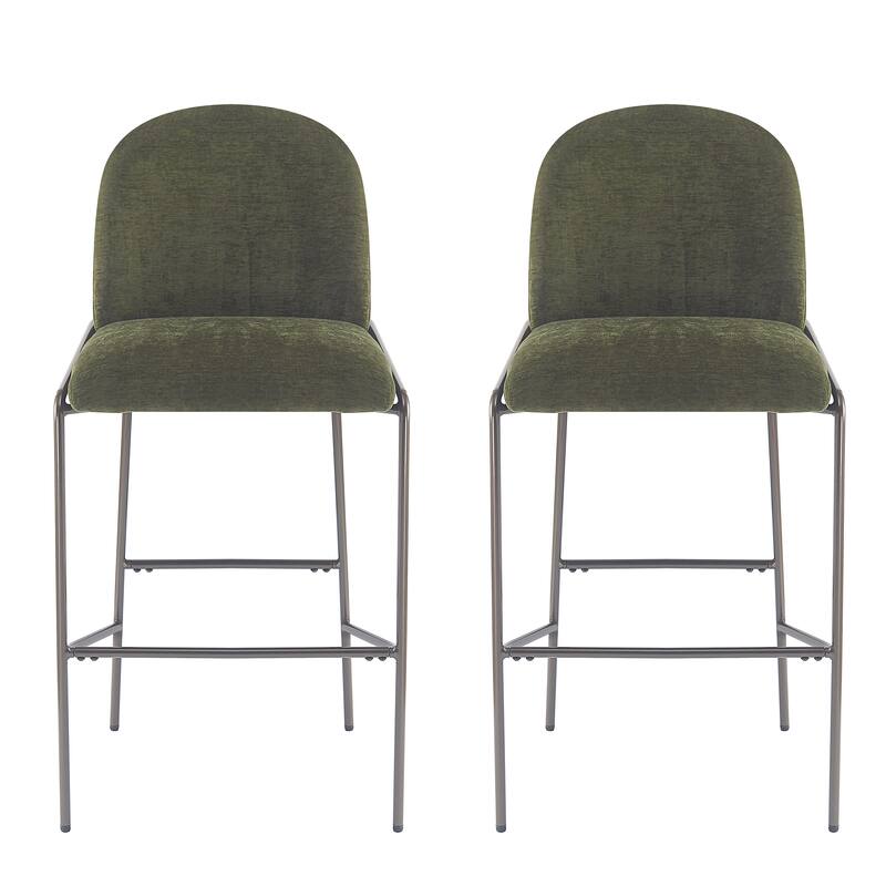 Indoor Metal Upholstered Barstool, Antique Bronze Finish Frame with Fabric, Set of 2