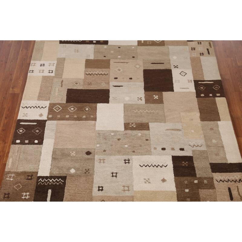 Tribal Geometric Gabbeh Indian Area Rug Brown Handmade Wool Carpet - 5'3" x 7'7"