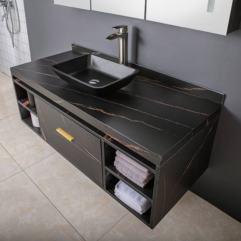 Vinnova Glass Rectangular Vessel Bathroom Sink without Faucet
