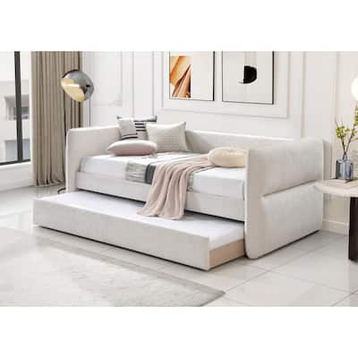 Luxurious 1pc Modern Daybed Pull Out Trundle Button Tufted Nailhead Trim Bedroom Living Room Furniture Oatmeal Finish