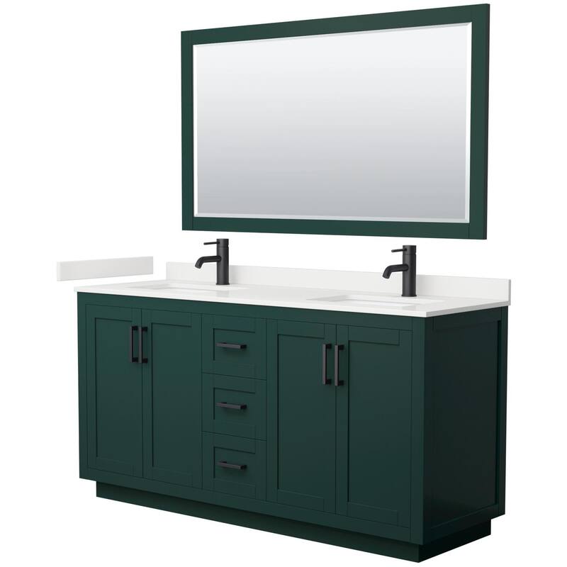 Wyndham Collection WCF292966D-QTZ-UNSM58 Miranda 66" Free Standing - Green / White Quartz Top / Matte Black Hardware